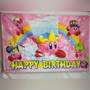 Kirby Happy Birthday Backdrop Banner 5x3Ft.